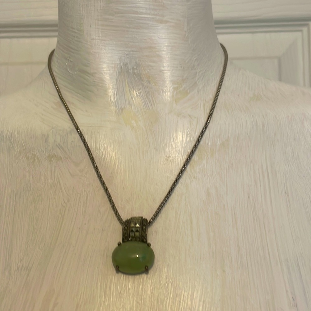 Marcasite silver semiprecious stone pendant with silver chain